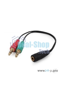Кабель аудио сигнала Cablexpert, Jack3.5 нушники + 3.5 микрофон-> Jack3.5 4pin, длина 20 см, черный