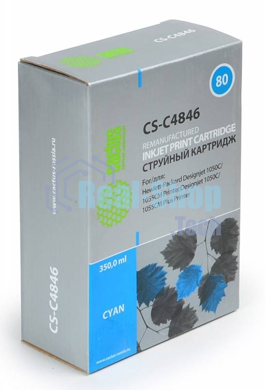 Картридж струйный Cactus CS-C4846 №80 голубой (350 мл) для HP DesignJet 1050C/1055CM/1000