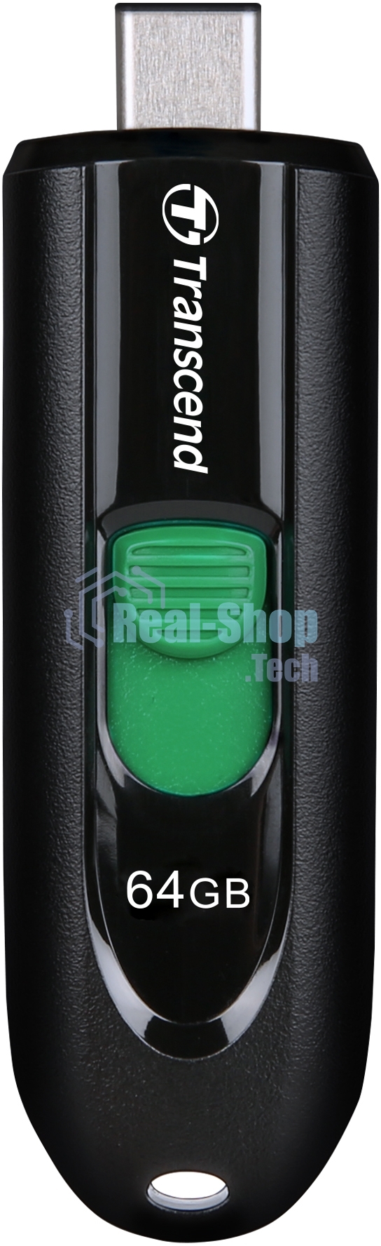 Флешка USB Transcend JetFlash 790С (TS64GJF790C), 64Gb, USB 3.0 Type-C, R/W 90/60, черный/зеленый