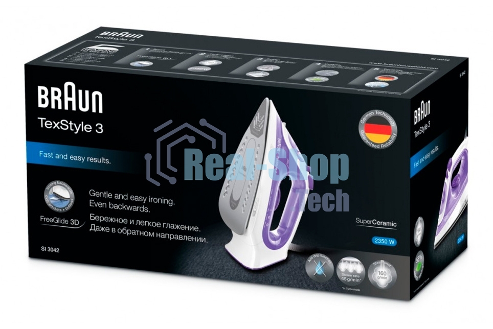 Утюг Braun SI3042VI фиолетовый/белый, 2350 Вт, 45 г/мин, 160 г/мин, 270 мл