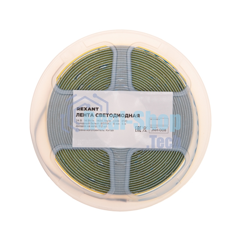 Лента светодиодная Rexant 24В, COB 14Вт/м, 512 LED/м, 6500К, 8мм, 5м, IP20