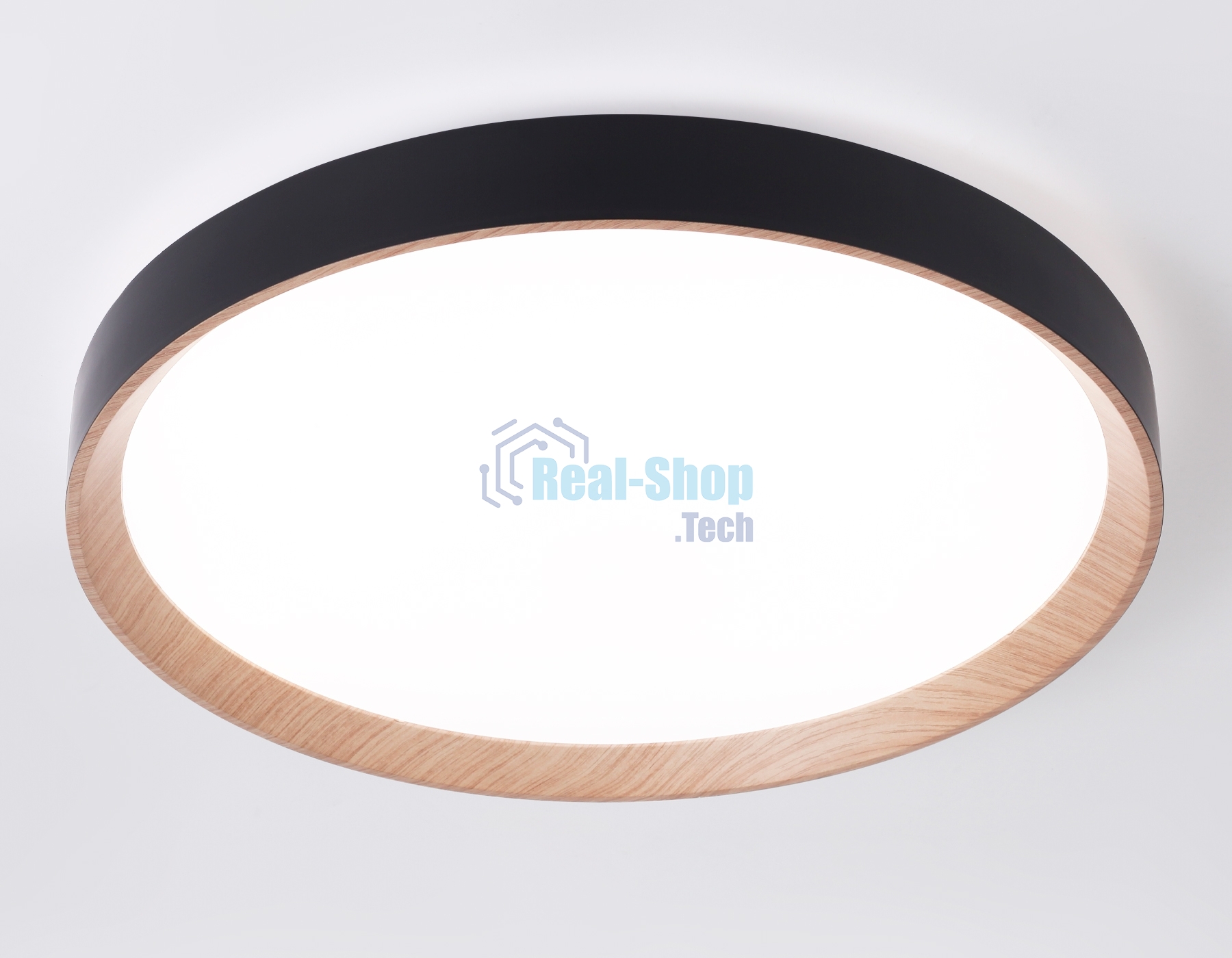 Потолочный светодиодный светильник Ambrella light FZ1326 BK/LWD черный/светлое дерево IP20 60W 3000-6400K D490*80 (ПДУ ИК)