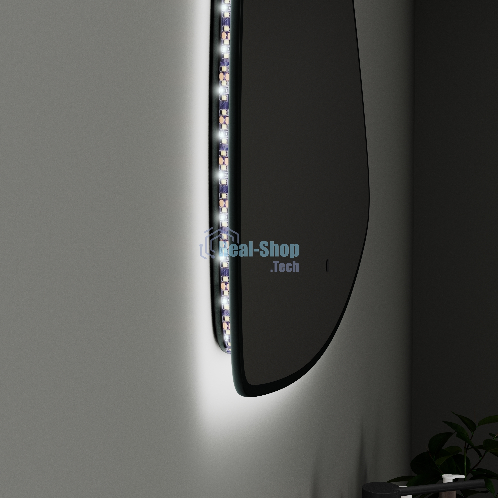 Зеркало Bau Triangle Loft 90х70, с LED фоновой подсветкой, бесконтактным сенсором, черной окантовкой