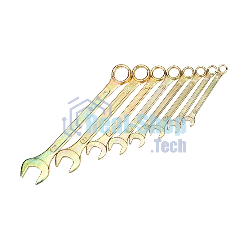 Набор ключей комбинированных Rexant (8-11, 13, 14, 17, 19 мм), 8 шт., желтый цинк