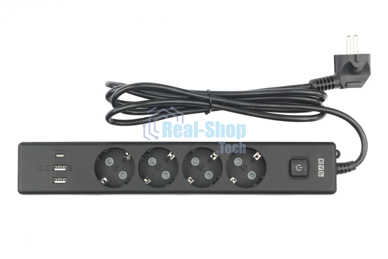 Бытовой удлинитель PowerCube, 4 р с/з вык.,3USB, 3500 Вт, 16А, 1.9 м, 3x1,0 черный PC-7B-2M