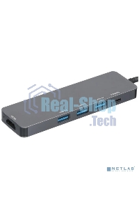 USB-концентратор Type-C Gembird UHB-D1, 5в1: 3хUSB3.1, Type-C PD100W, HDMI, кабель 17см, алюминий