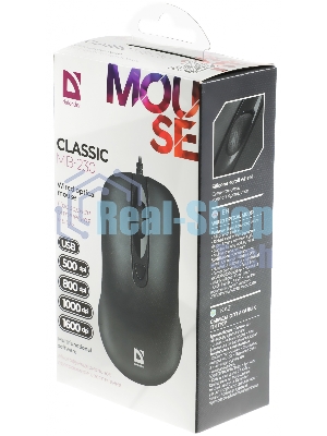 Мышь проводная Defender Classic MB-230 черный, 1600 dpi, USB, кнопки - 4