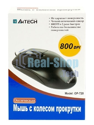 Мышь проводная A4Tech OP-720 черный, 1000 dpi, PS/2, кнопки - 3
