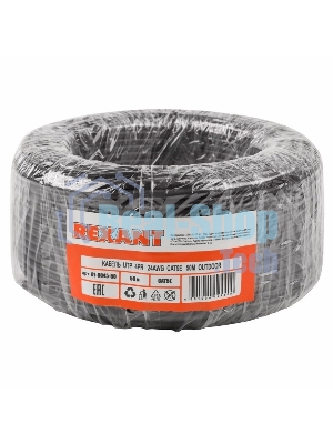Кабель UTP Rexant 4PR 24AWG, CU (медь), CAT5e, 100 МГц, PE, черный, OUTDOOR, бухта 50 м