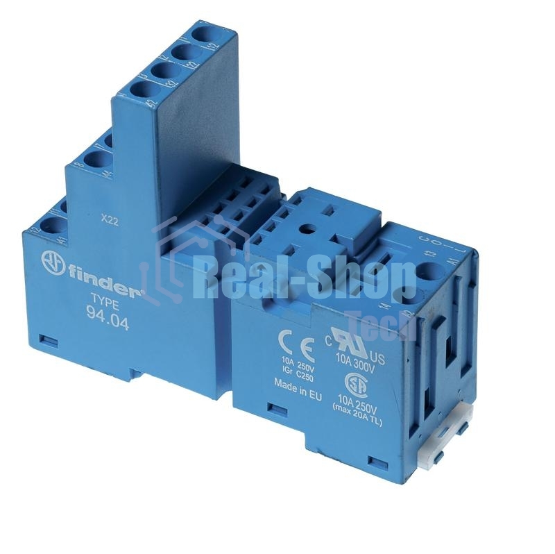 Розетка с винт. клеммами (с зажимной клетью) для реле 55.32 таймера 85.02 модули 86.00 99.02 в комплекте металлич. клипса 094.71 син. FINDER 9402SMA