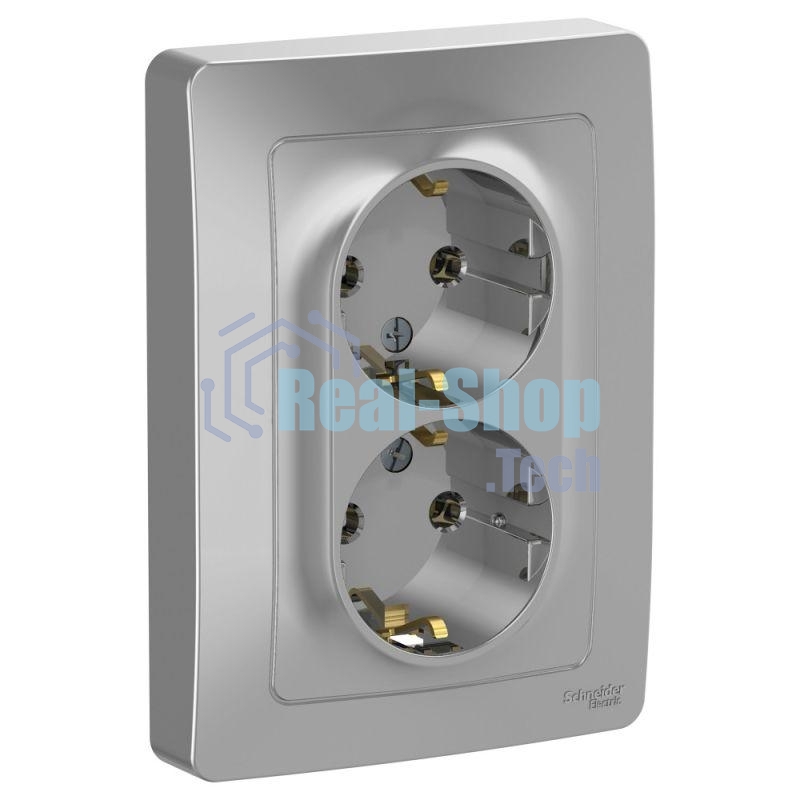 Розетка 2-м СП Blanca 16А 250В без шторок с заземл. алюм. SchE BLNRS001023