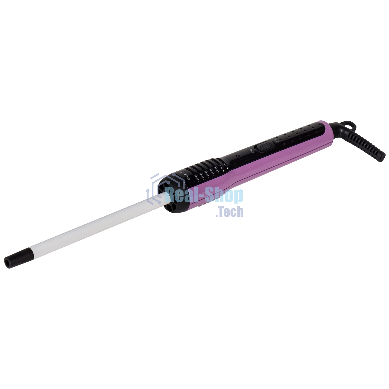 Плойка Galaxy Line GL 4625, фиолетовый, 30 Вт, макс темп. 200ºС, диаметр нагревательного элемента 10 мм, керам. покрытие рабочей поверхности, термоизолированный наконечник, петля для подвешивания, индикатор работы, вращающийся на 360° шнур питания