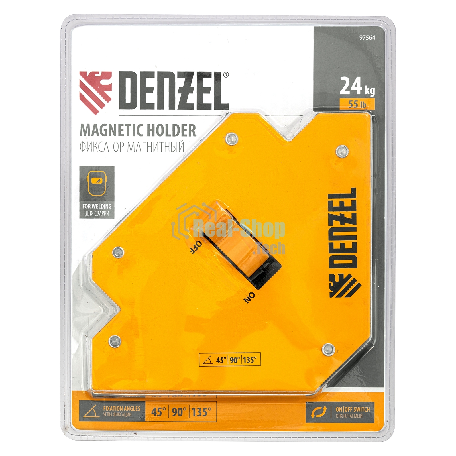 Фиксатор магнитный Denzel отключаемый для сварочных работ усилие 55 LB, 45х90х135 град.