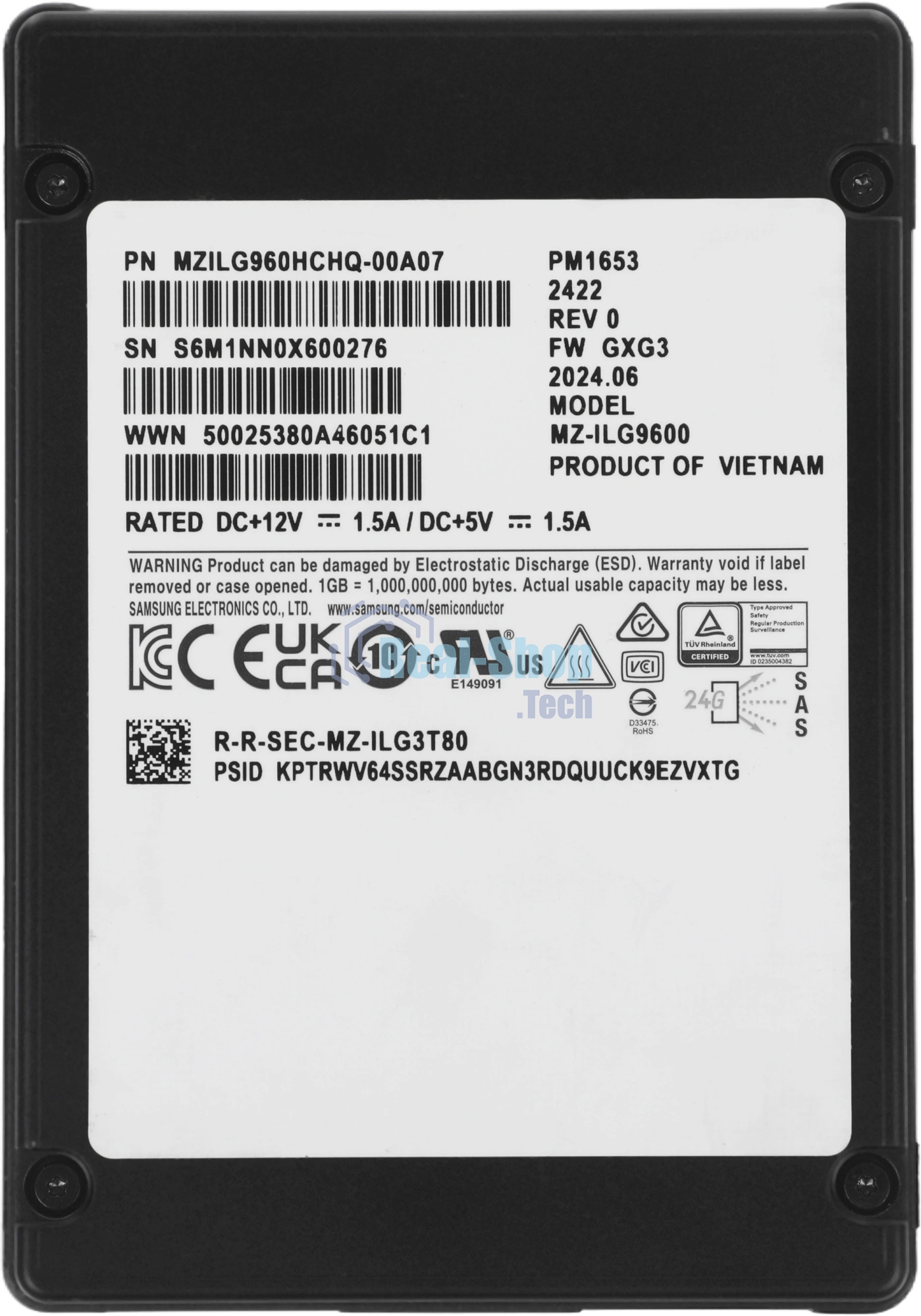 Накопитель SSD Samsung PM1653, 960Gb, SAS 4.0, 2.5