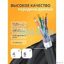 Кабель витая пара Bion BCL-F5510-381 F/UTP, кат.5e, 4x2x0,51 мм AWG 24, медь, одножильный, PE, для внешней прокладки, 305м, черный