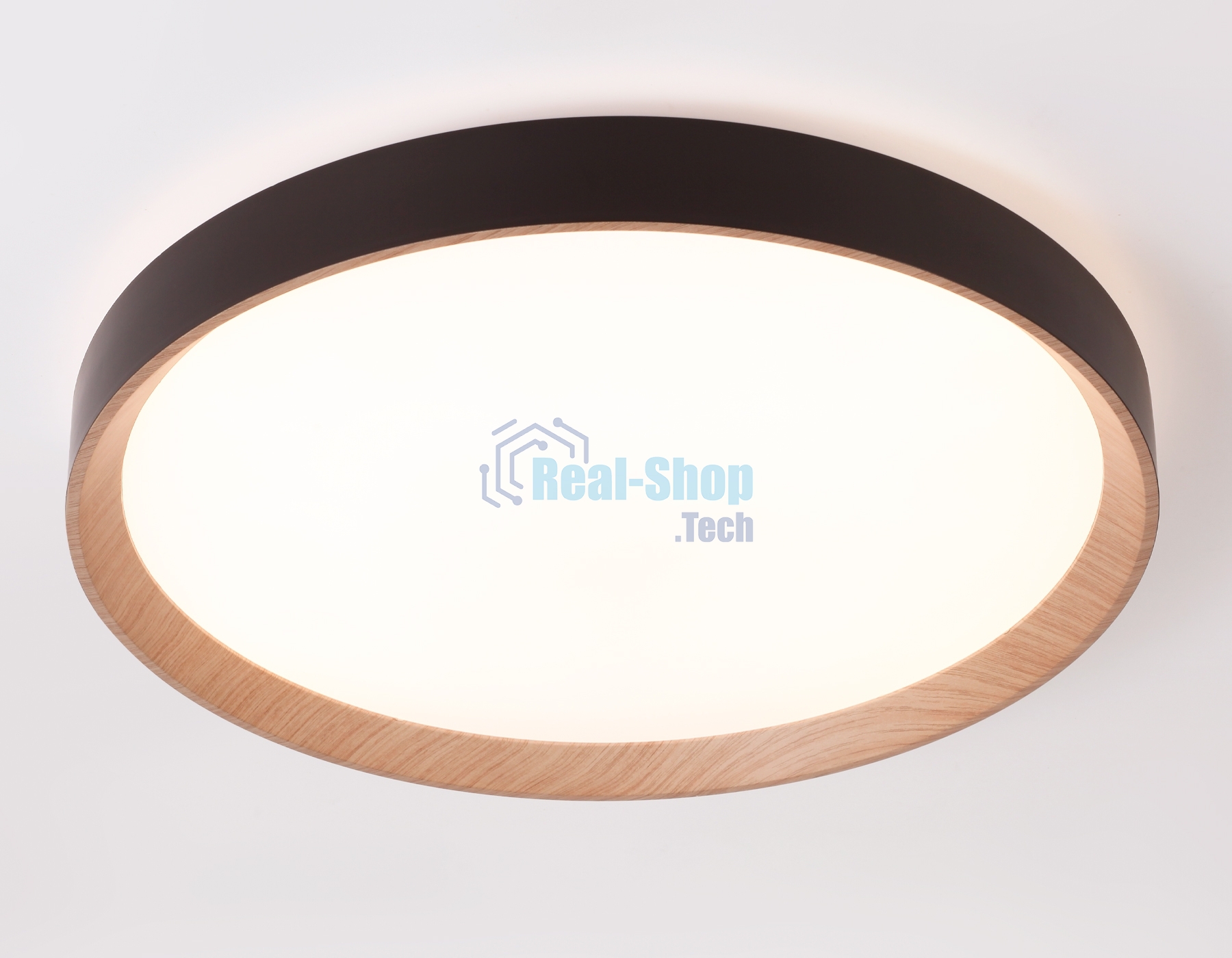 Потолочный светодиодный светильник Ambrella light FZ1326 BK/LWD черный/светлое дерево IP20 60W 3000-6400K D490*80 (ПДУ ИК)
