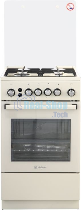 Плита газовая De Luxe 5040.40Г (КР) ЧР-013 бежевый, конфорок 4 газовых, духовка 46 л, 50 см x 85 см x 50 см