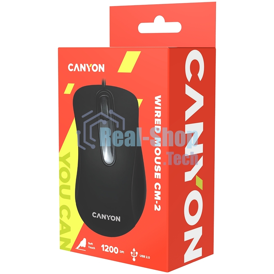 Мышь проводная Canyon CM-2 черный, 800 dpi, USB, кнопки - 3
