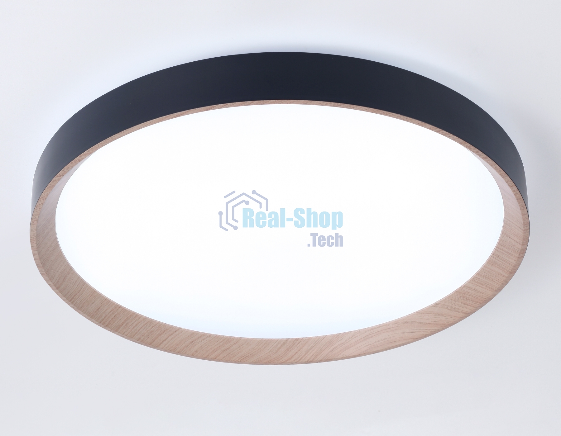 Потолочный светодиодный светильник Ambrella light FZ1326 BK/LWD черный/светлое дерево IP20 60W 3000-6400K D490*80 (ПДУ ИК)