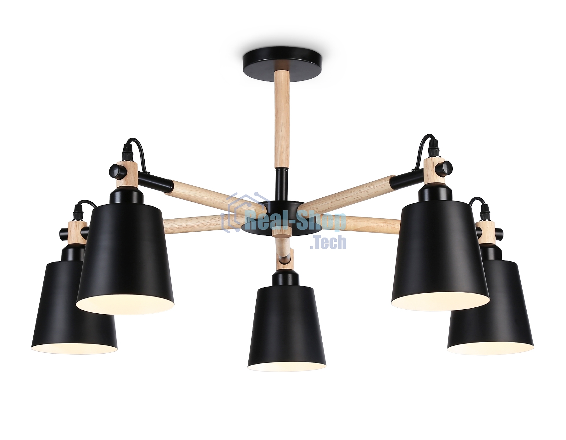 Светильник Ambrella light TR82211/5 BK/LW черный/светлое дерево E27/5 max 40W D780*430