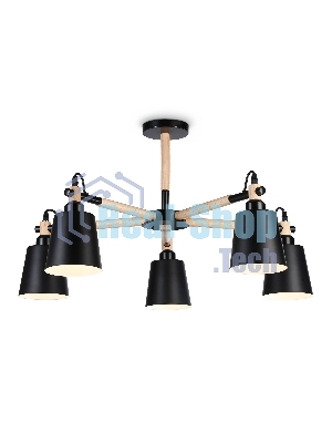 Светильник Ambrella light TR82211/5 BK/LW черный/светлое дерево E27/5 max 40W D780*430