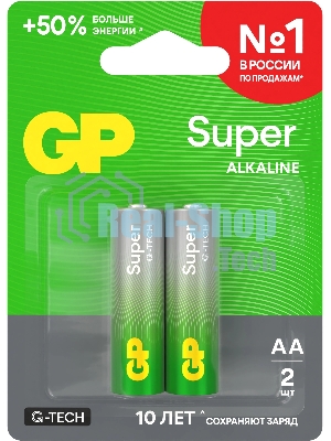 Алкалиновые батарейки GP Super Alkaline G-Tech 15А АA - 2 шт. на блистере