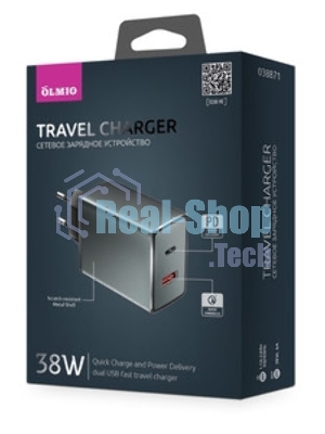 Автомобильное зарядное устройство OLMIO Type-C/USB, 38W, 6A, QuickCharge3.0, PowerDelivery
