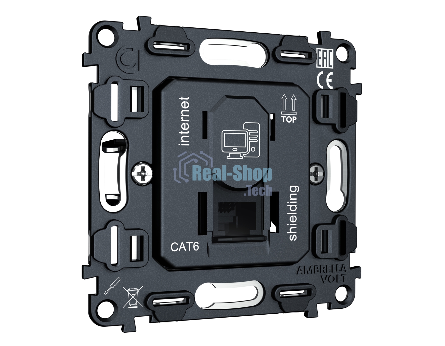 Механизм компьютерной розетки RJ-45 (8P8C) CAT6A экранированной с автоматической защитной шторкой QUANT VM185