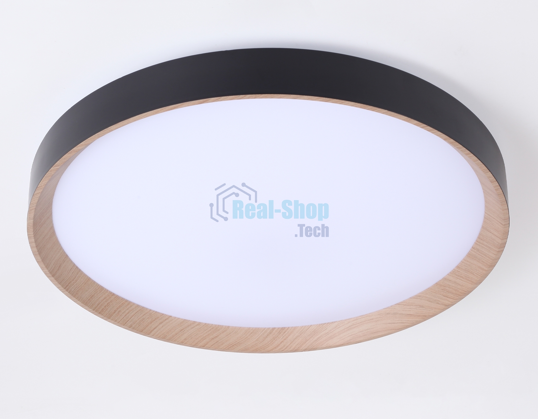 Потолочный светодиодный светильник Ambrella light FZ1326 BK/LWD черный/светлое дерево IP20 60W 3000-6400K D490*80 (ПДУ ИК)