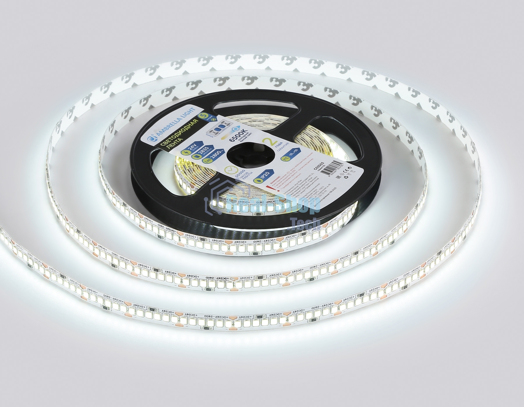 Светодиодная лента Ambrella light GS3503 2835 240Led /22W m/ 24V IP20 6500K/ 5000*10*1.2mm (2 конт.)