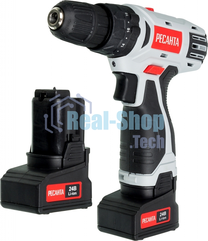 Дрель-шуруповерт аккумуляторная Ресанта ДА-24-2ЛК-У 75/14/8, Аккумуляторная, 24В, 2 АКБ, Ударная, Кейс