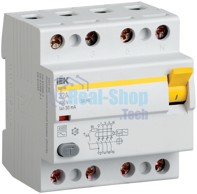 Выключатель дифференциального тока (УЗО) 4п 80А 300мА тип AC ВД1-63 IEK MDV10-4-080-300