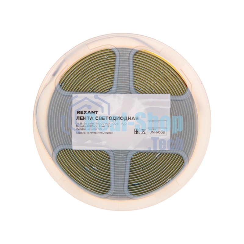 Лента светодиодная Rexant 24В, COB 14Вт/м, 512 LED/м, 4000К, 8мм, 5м, IP20