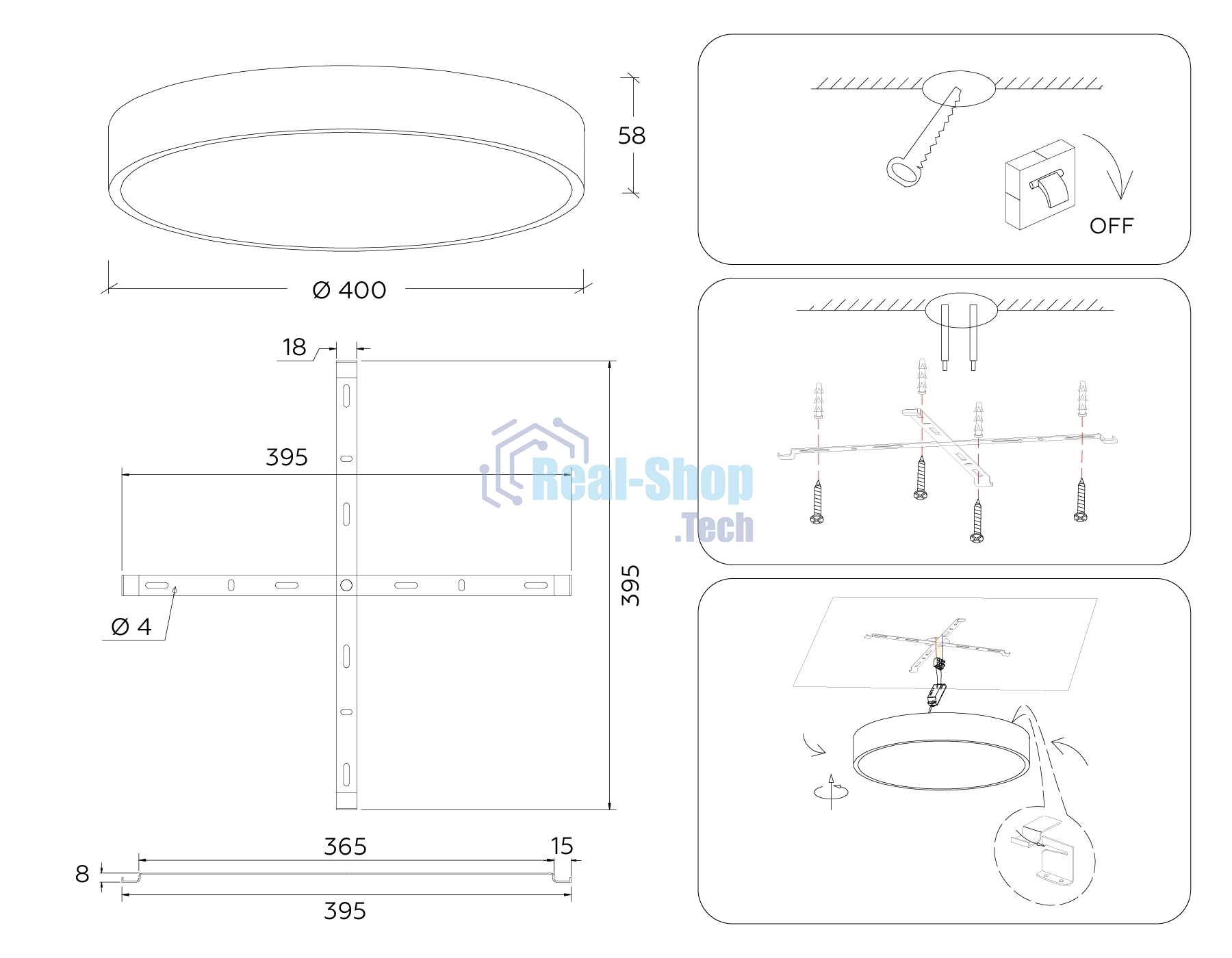 Потолочный светодиодный светильник Ambrella light FV5528 WH белый LED 45W 4200K D400*58 (Без ПДУ)