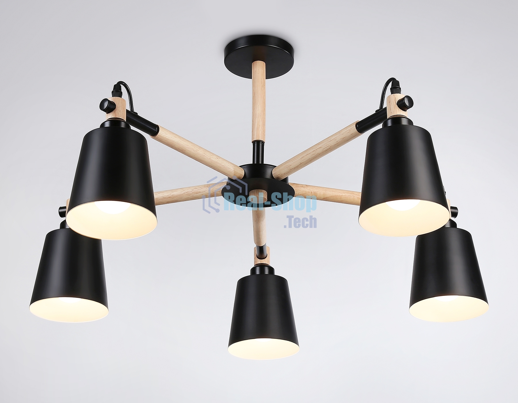 Светильник Ambrella light TR82211/5 BK/LW черный/светлое дерево E27/5 max 40W D780*430