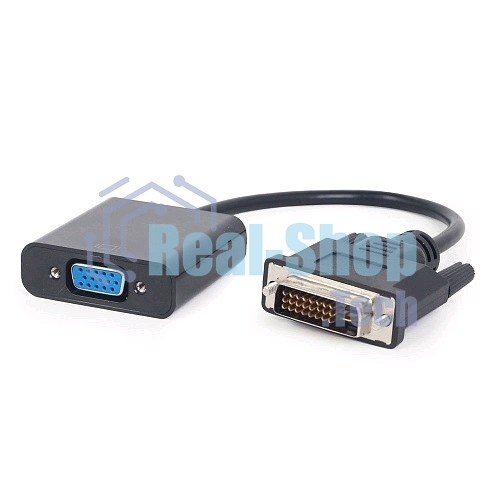 Переходник DVI-D-VGA Cablexpert A-DVID-VGAF-01, 25M/15F, кабеля 0,2м, черный, пакет