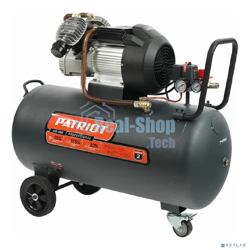 Компрессор поршневой безмасляный Patriot Professional 100-400, 400 л/мин, 8 бар, 2200 Вт, 100 л, быстросъемный 1/4