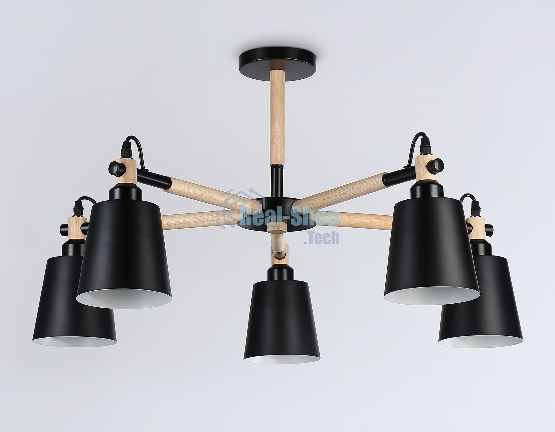Светильник Ambrella light TR82211/5 BK/LW черный/светлое дерево E27/5 max 40W D780*430