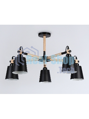 Светильник Ambrella light TR82211/5 BK/LW черный/светлое дерево E27/5 max 40W D780*430