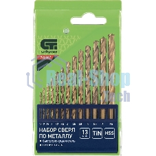 Набор нитридтитан Сибртех, сверл по металлу, 1,5-6,5мм НSS,13 шт