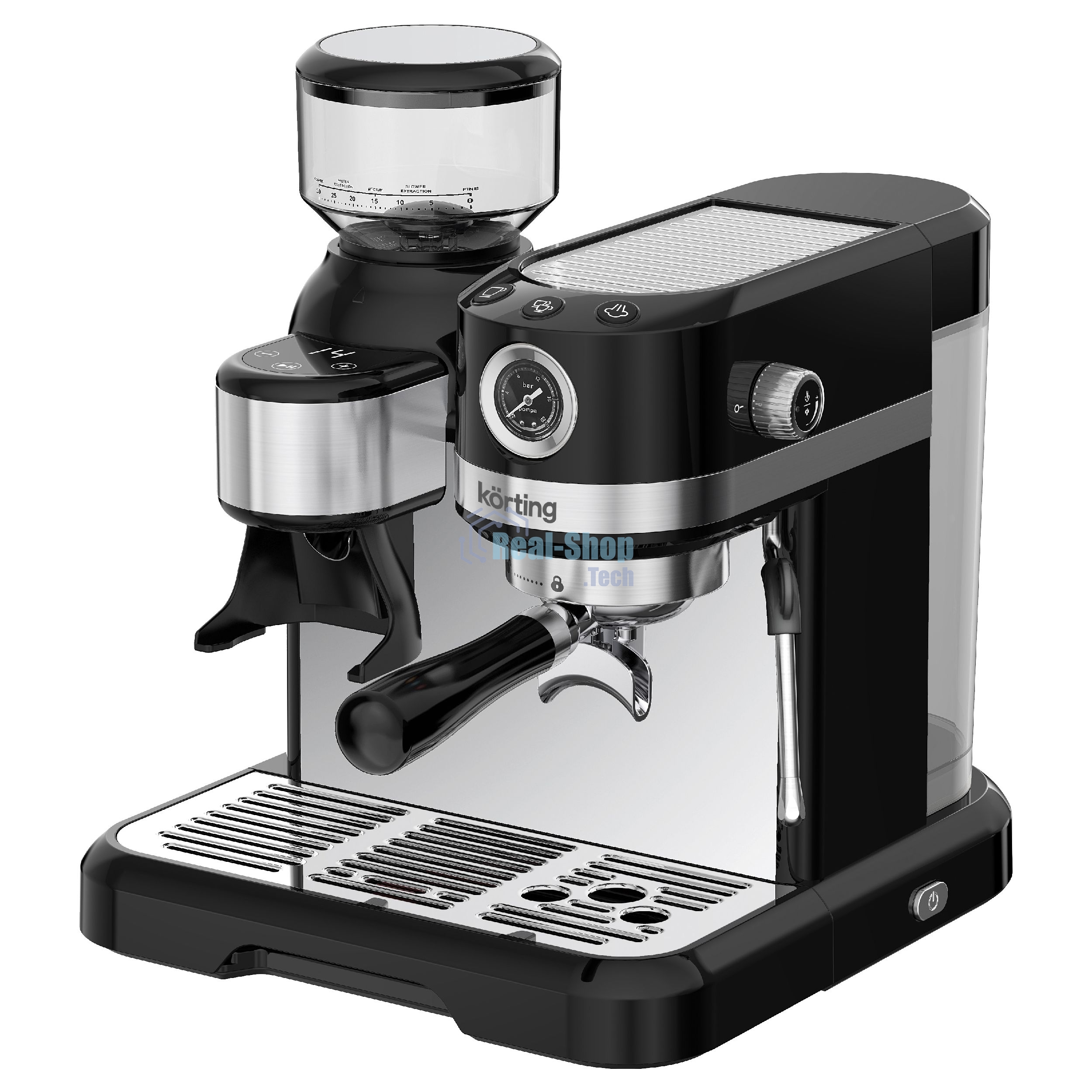 Кофемашина автоматическая Korting KCM 1015 N Ottimo черный/серебристый, исп. кофе - зерновой, 1500 Вт, 19 бар