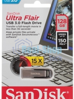 Флешка USB Sandisk CZ73 Cruzer Ultra Flair (SDCZ73-128G-G46), 128Gb, USB 3.0, R/W 150/45, серебристый/черный