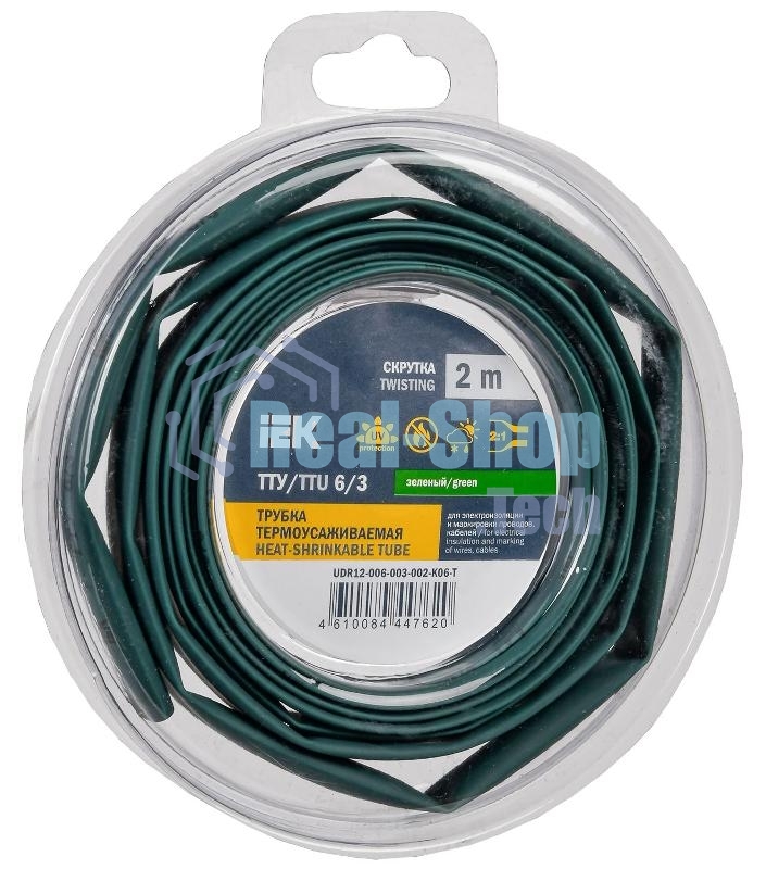 Трубка термоусадочная ТТУ нг-LS 6/3 зел. (уп.2м) IEK UDR12-006-003-002-K06-T
