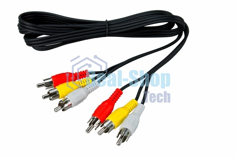 Шнур Rexant 3 RCA - 3 RCA, 1.5 м, черный (10 шт./уп.)