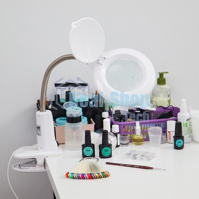 Лупа настольная 3D+12D Rexant с подсветкой 60 LED, прищепка, белая