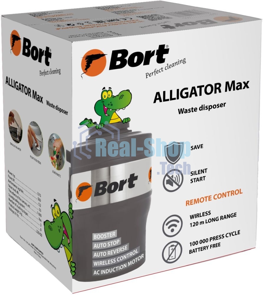 Измельчитель пищевых отходов Bort Alligator Max, 560 Вт., объем 1 600 мл., ПДУ