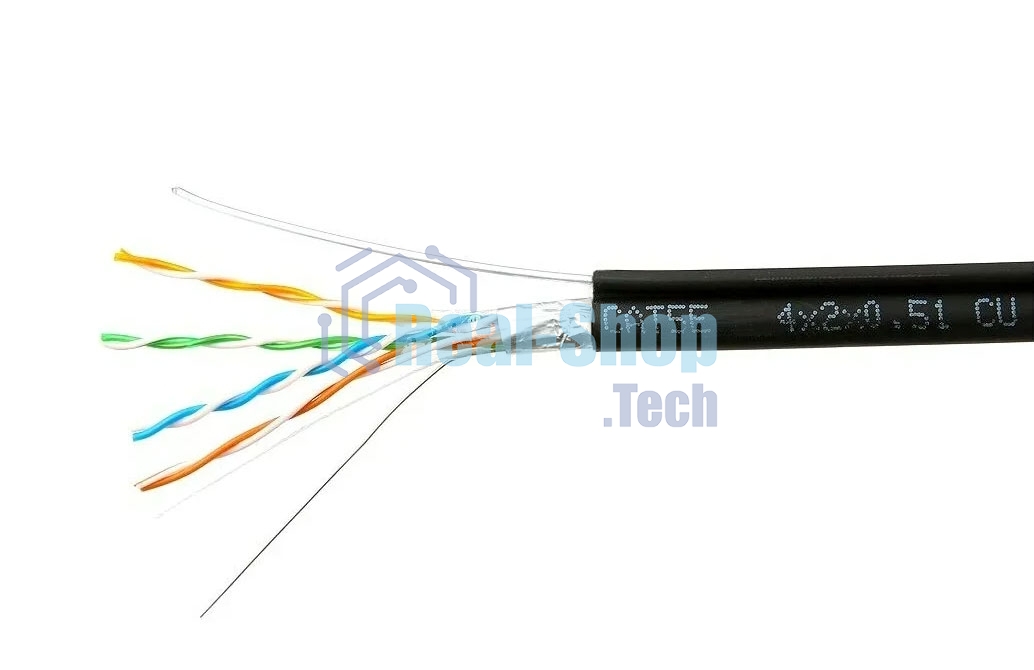 Кабель Cablexpert FPC-5051E-4-CU-OUTR/100, FTP outdoor 4x2x0.51 на тросу, медный, кат.5e, однож., 100м, box, черный