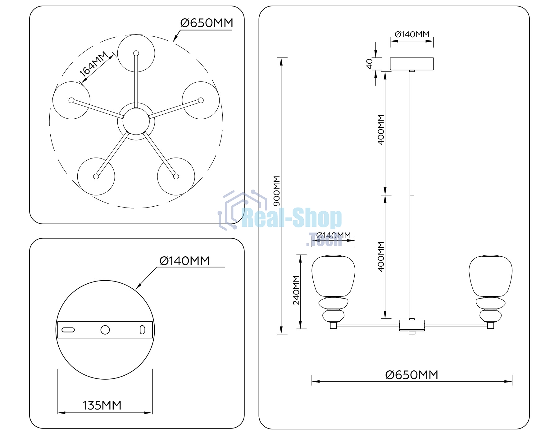 Люстра Ambrella light LH53164/5 SB/WH бронза/белый 40W 3000K D650*900