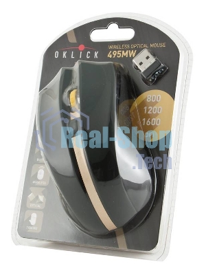 Мышь беспроводная Oklick 495MW черный/золотистый, 1600 dpi, радиоканал, USB, кнопки - 6