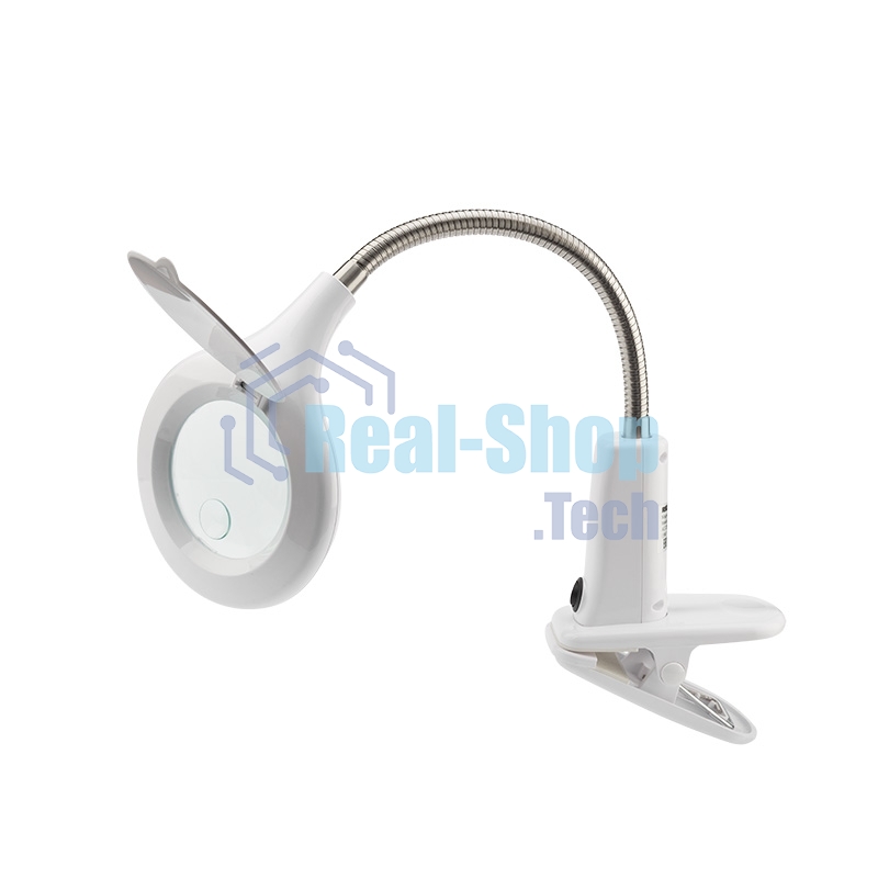 Лупа настольная 3D+12D Rexant с подсветкой 60 LED, прищепка, белая